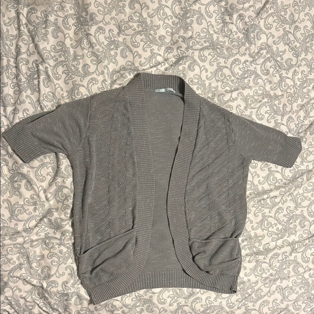 Maurices- Gray Knit Cardigan with Open Front and Short Sleeves